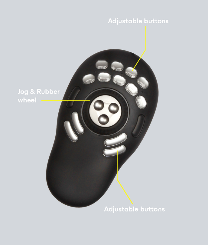 Features of the Shuttle Pro v2 includes programmable buttons and a rubber jog wheel